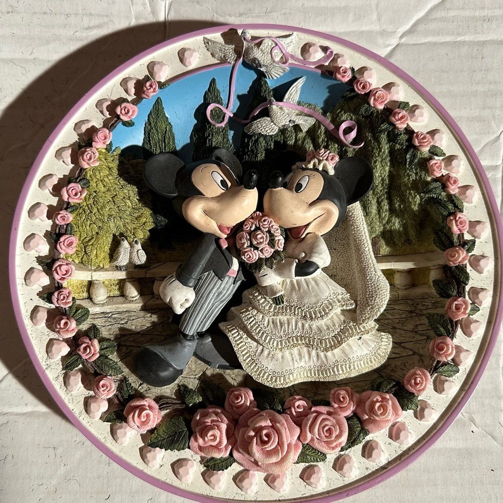 Disney Romantic Wedding Cake Topper Plate with Pink and Black Accents